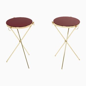 Brass Red Lacquer Gueridon Tables from Maison Jansen, 1960s, Set of 2