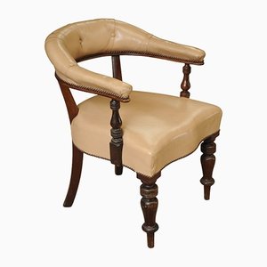 19th Century Cream Leather Buttonback Open Frame Armchair