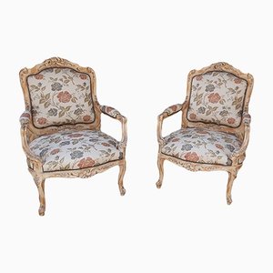 Französische Bergere Stühle mit floralem Stoffbezug, 2 . Set
