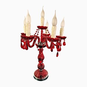 Lámpara de mesa vintage de cristal de Murano rojo