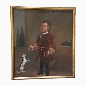 Bambino che gioca con il cane, 1721, Olio su tela, con cornice