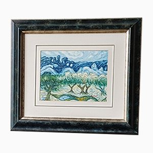 Guelong, pittura di paesaggio espressionista, olio su tela, con cornice