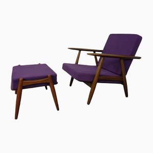 Model GE-240 Armchair and Ottoman by Hans J. Wegner for Getama, 1950s, Set of 2