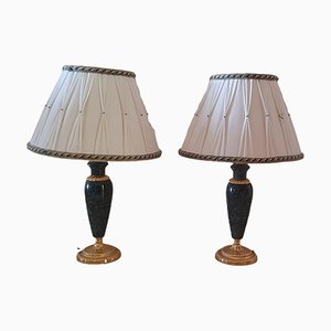 Italian Florentine Table Lamps in Marble and Gilt Brass by Lanciotto Galeotti for L'Originale, 1980s, Set of 2