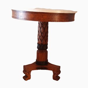Carved Wood Side Table with Gress Stone Top