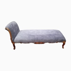 French Chaise Longue in Blue Grey Fabric
