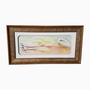 Amadeu Casals, Abstract Composition Drawing, Watercolor on Paper, Framed