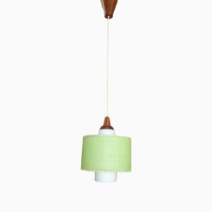 Small Teak Opal Umbrella Mind Green Hanging Ceiling Lamp, 1960s
