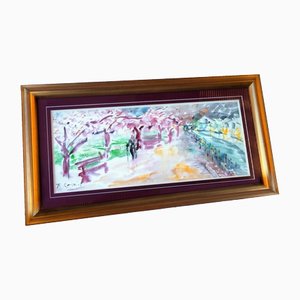 Amadeu Casals, Landscape with Figure, Watercolor on Paper, Framed