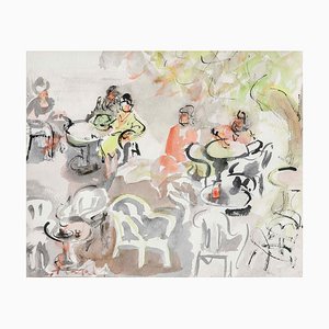 Amadeu Casals, Under the Trees, Acquarello su carta, con cornice