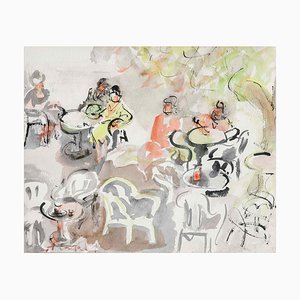 Amadeu Casals, Under the Trees, Watercolor on Paper, Framed