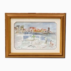 Amadeu Casals, Landscape Composition Drawing, Watercolor on Paper, Framed