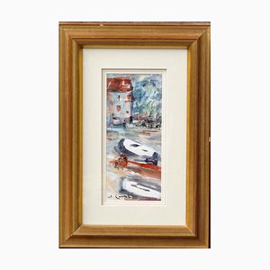 Amadeu Casals, Paesaggio con figura, Acquarello su carta, Con cornice