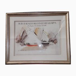 Amadeu Casals, Trobada De Vela Llatina, Watercolor on Paper, Framed