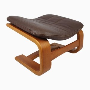 Teak and Leather Footstool from Skipper Mobler, 1970s