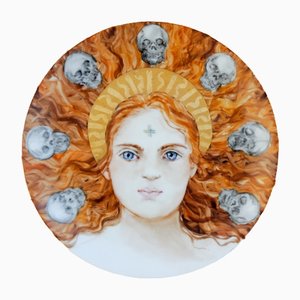 Hand-Painted Porcelain St. Agnese Plate by Lithian Ricci