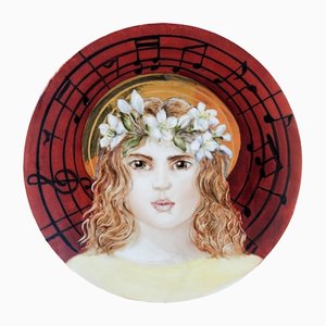 Hand-Painted Porcelain St. Cecilia Plate by Lithian Ricci