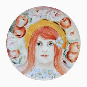 Hand-Painted Porcelain St. Dorotea Plate by Lithian Ricci