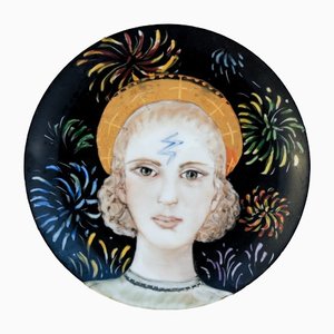 Hand-Painted Porcelain St. Barbara Plate by Lithian Ricci