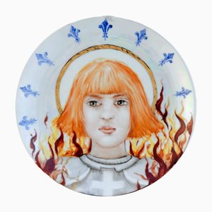 Hand-Painted Porcelain St. Joan of Arc Plate by Lithian Ricci