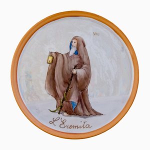 Hand-Painted Porcelain The Hermit Plate by Lithian Ricci