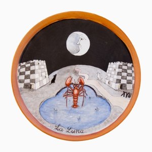 Hand-Painted Porcelain The Moon Plate by Lithian Ricci