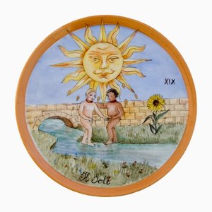 Hand-Painted Porcelain The Sun Plate by Lithian Ricci