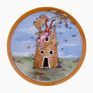 Piatto The Tower in porcellana dipinta a mano di Lithian Ricci