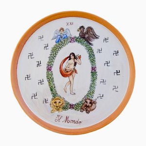 Hand-Painted Porcelain The World Plate by Lithian Ricci