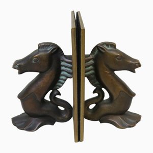 Seepferdchen Buchstützen aus Bronze, 1950er, 2er Set