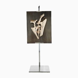 Skulpturale Chevalet Stahl & Bronze Stehlampe von Fred Brouard, 1976