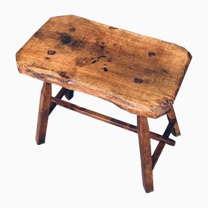 Handcrafted Wabi-Sabi Oak Side Table, Belgium, 1930s