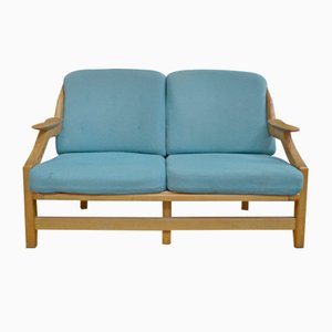 Sofa in Light Solid Oak & Worn Fabric by Guillerme et Chambron for Votre Maison, 1960