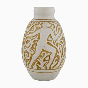 Art Deco Ceramic Vase with Nudes by Gaston Ventrillon