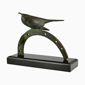 Art Deco Bronze Skulptur eines Vogels auf Hufeisen von André Vincent Becquerel, 1930er