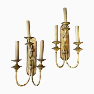 Art Deco Solid Brass Wall Sconces, Italy, 1940s, Set of 2