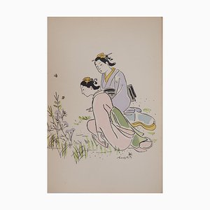 Tsuguharu Foujita, Geishas dans un Jardin, 1936, Gravure Originale