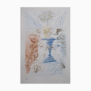 Salvador Dali, Cantique Des Cantiques: Le Baiser, 1971, puntasecca e acquatinta con inchiostro dorato