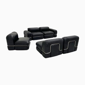 Black Leather Modular 5-Seater Sofa by Rodolfo Bonetto for Tecnosalotto, 1960s