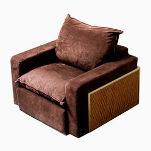 Fauteuil Vienna en Paille et Cuir Daim attribué à Gianluigi Gorgoni, 1970s