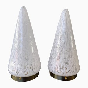 Lámparas italianas cónicas de cristal de Murano y latón de Esperia, años 70. Juego de 2