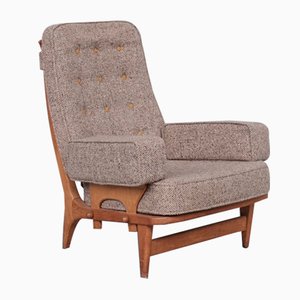 Mid-Century French Oak Armchair from Guillerme Et Chambron