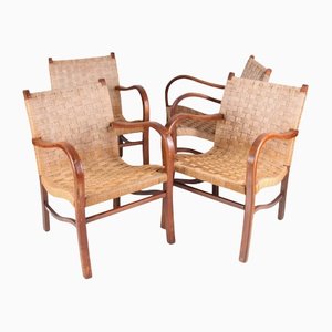 Vintage Wood and Rope Armchairs by Erich Dieckmann, Set of 4