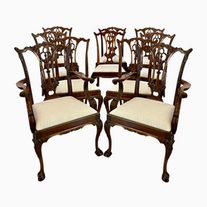 Antique Carved Mahogany Dining Chairs, Set of 10