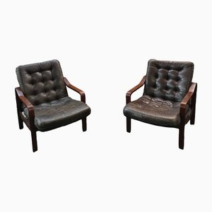 Mid-Century Modern Leather Armchairs, Set of 2