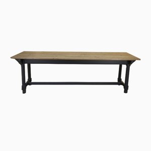 Long Fir Trader's Table with Black Patinated Base & Waxed Top, 1930