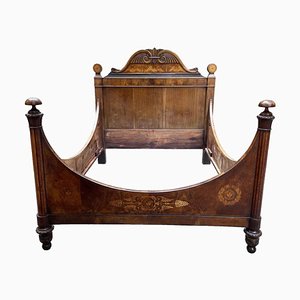 Italian Inlaid Walnut Double Bed, 1800s