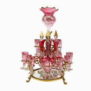 Italienisches Likörset aus vergoldetem Rosenglas, 1800er, 18er Set