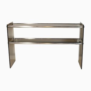 Chromed Steel Console with Smoky Glass Feet from Cristal Art, 1970s