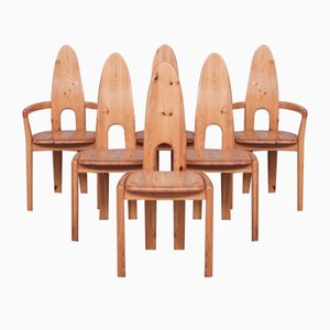 Tall Mid-Century Danish Pine Dining Chairs, Set of 6